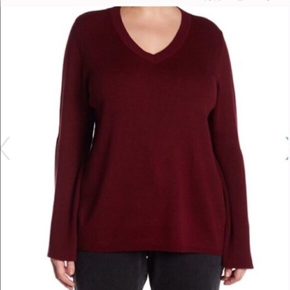 GLAMOROUS CURVE Maroon Bell Sleeve Sweater-14 NWT - Picture 1 of 7